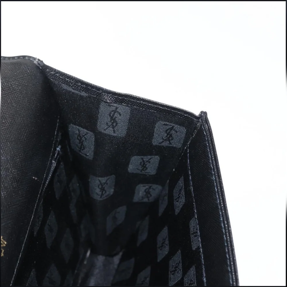 Vintage Yves Saint Laurent Black Leather Clutch Bag Saffiano Texture Tonal YSL - Picture 14 of 16